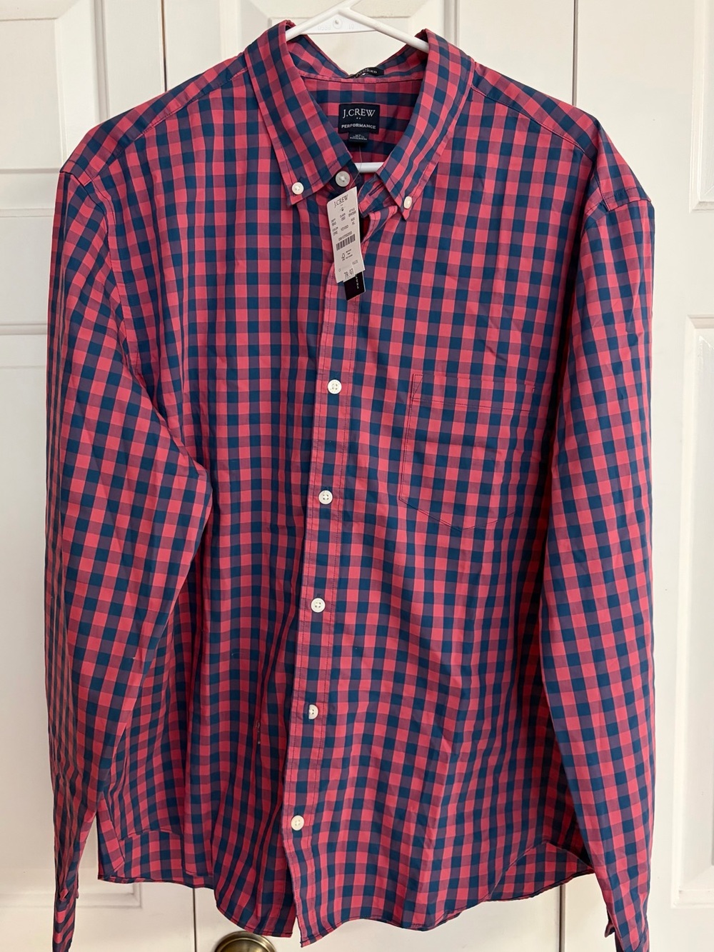 J. Crew Men’s Pink and Navy Gingham Button-Down Shirt